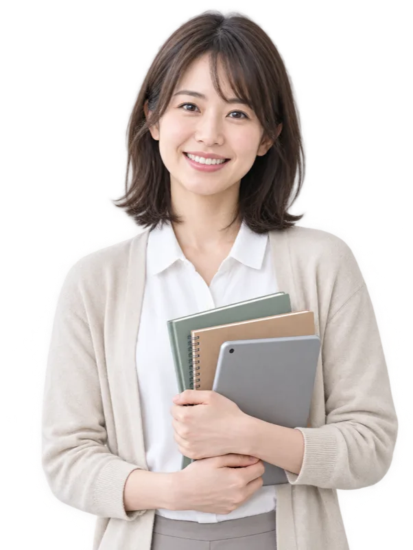 ノートとタブレットを持つ教師